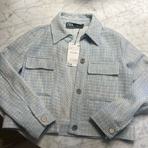 Zara Blue and White Tweed Jacket